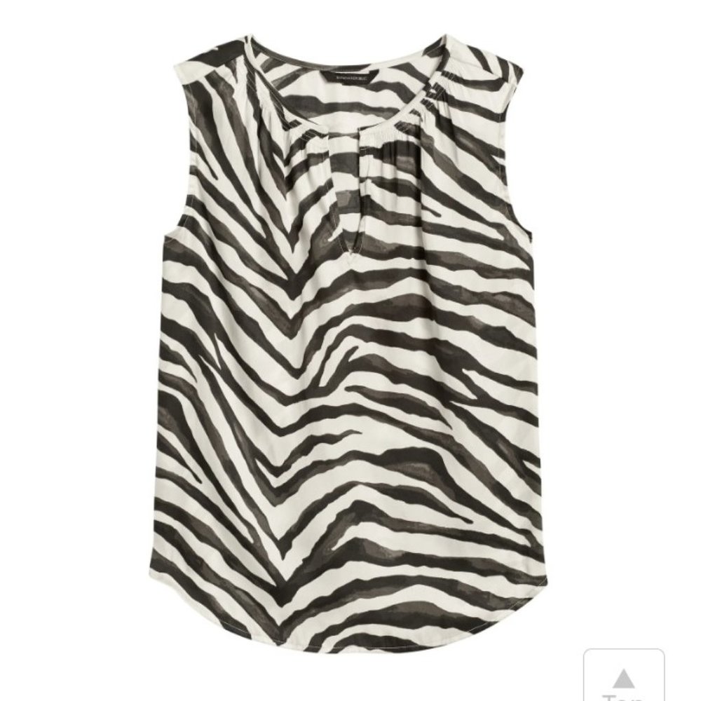 Banana Republic Zebra Soft Satin Split-Neck Top XL
